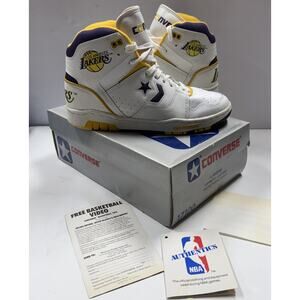 Vintage Converse Hi Top Size 9 Mens Lakers Sneakers With Box New Old Stock Korea